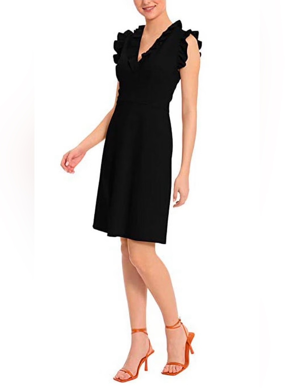 Maggy London Black Midi Dress with Ruffle Accents